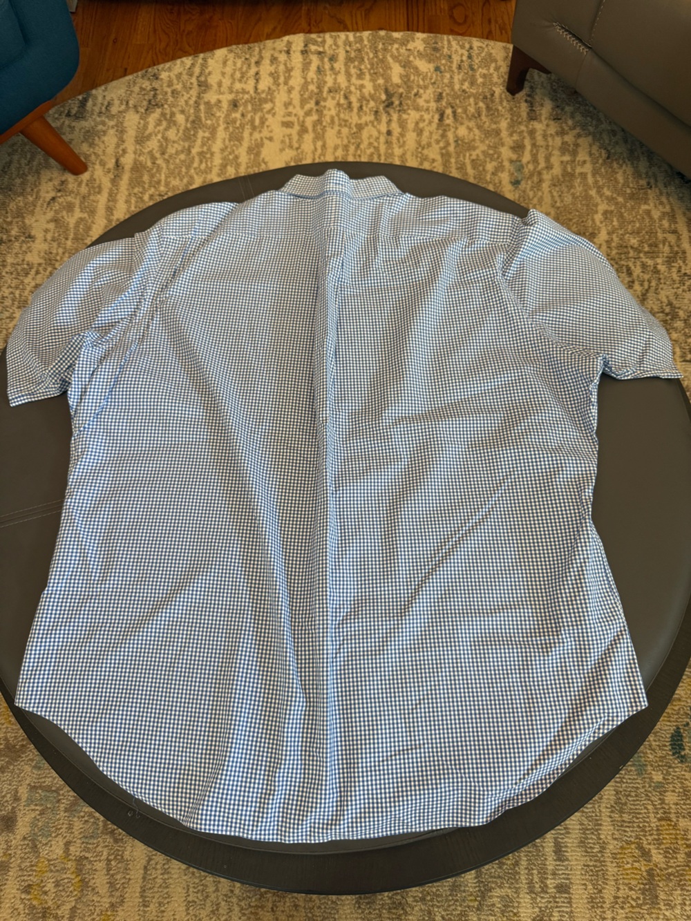 Ralph Lauren Gingham Micro Plaid Blue and White Short Sleeve Button Mens XL - Picture 7 of 9